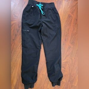 Figs Black Pants with Teal Drawstring